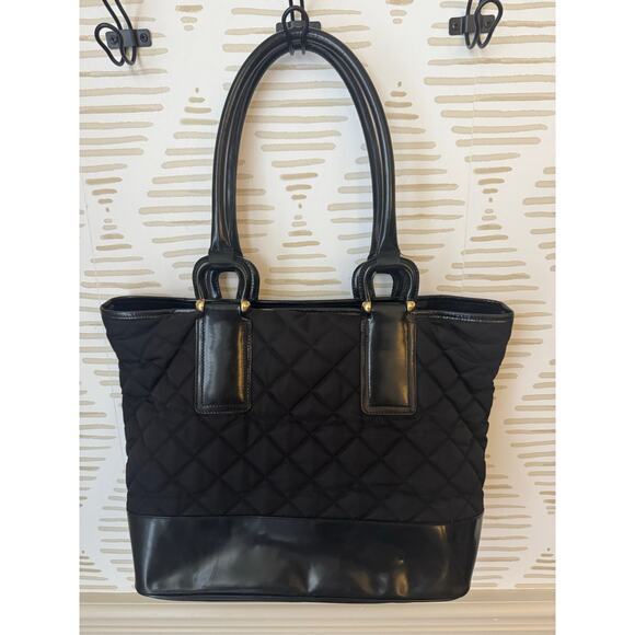 Burberry Prosum Quilted Nylon Black Leather Gold Hardware Tote - Picture 4 of 12